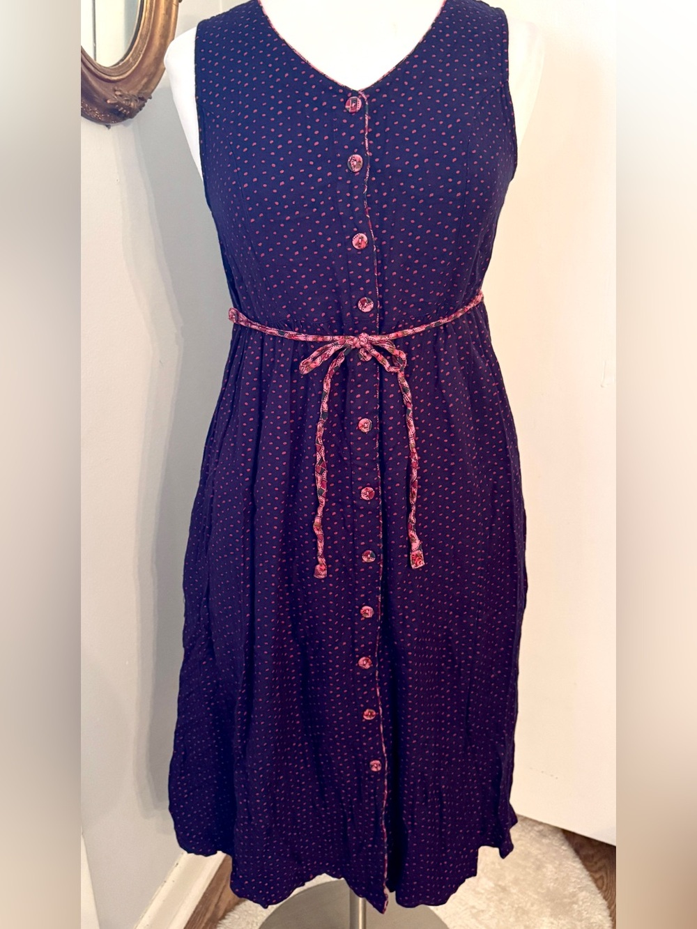 April Cornell Vintage 90s Purple Polka Dot Button Down Midi Dress Size XS S - Picture 12 of 12